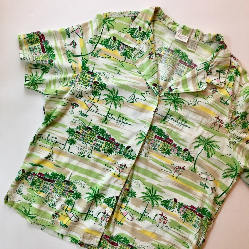 Tropical beach button down blouse